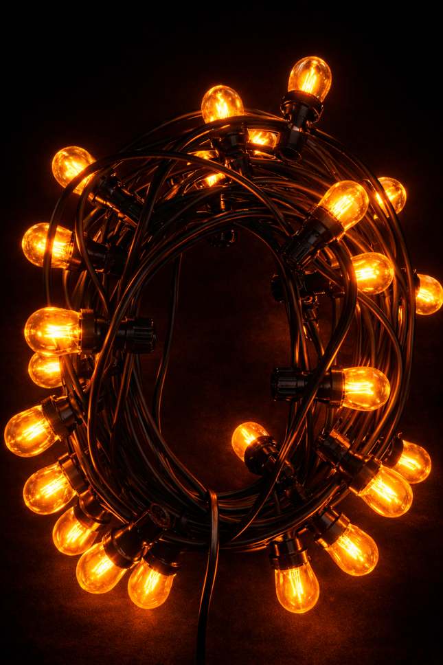 Prikkabel Classic 15 meter set – 1 Watt EXTRA warmwitte filament LED lampen (2200K)